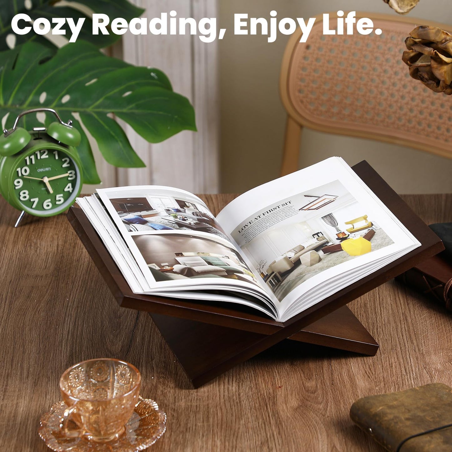 Honoson Open Display Book Stand 16 x 9 x 6 Inches Wooden Large Book Holder for Reading Open Bookstand X-Shaped Cookbook Stand for Bible Magazines Art Textbooks Recipe Coffee Table Decor(Dark Walnut)