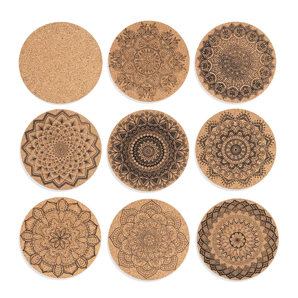 Soleebee Cork Coasters for Drinks, Reusable Cup Mat Round Cork Coasters Set for Home, Office, Bar, Restaurant - 4 Inches (Pack of 9)