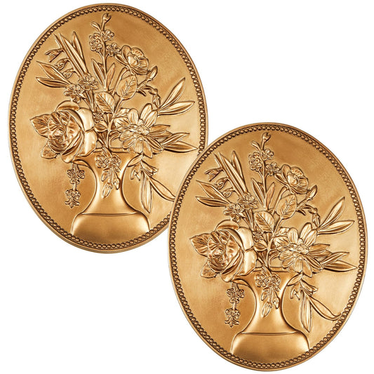 Yalikop 2 Pcs Vintage Wall Sculptures Gold Flower Wall Art Hand Painted Decoration Antique Ornate Statue Ornament Embossed Hanging Decor for Gallery Kitchen Bedroom Living Room