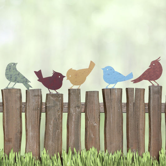 Frienda 5 Pcs Rusty Metal Birds Decoration, Outdoor Metal Birds Wall Decor, Yard & Fence Bird Craft Statue Ornament - Garden Sculptures and Yard Art Fence Decorations Outdoor Rustic Garden Decor