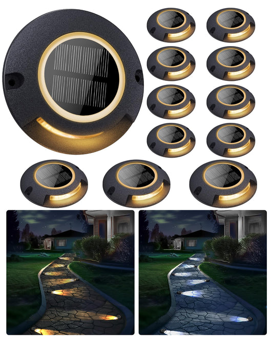 FabStyl Solar Deck Driveway Lights, 12 Pack Solar Marina Dock Lights Outdoor Waterproof IP68, 2 Colors in 1 Outdoor Driveway Marker for Warning Stair, Sidewalk, Pathway, Patio, Garden Decor