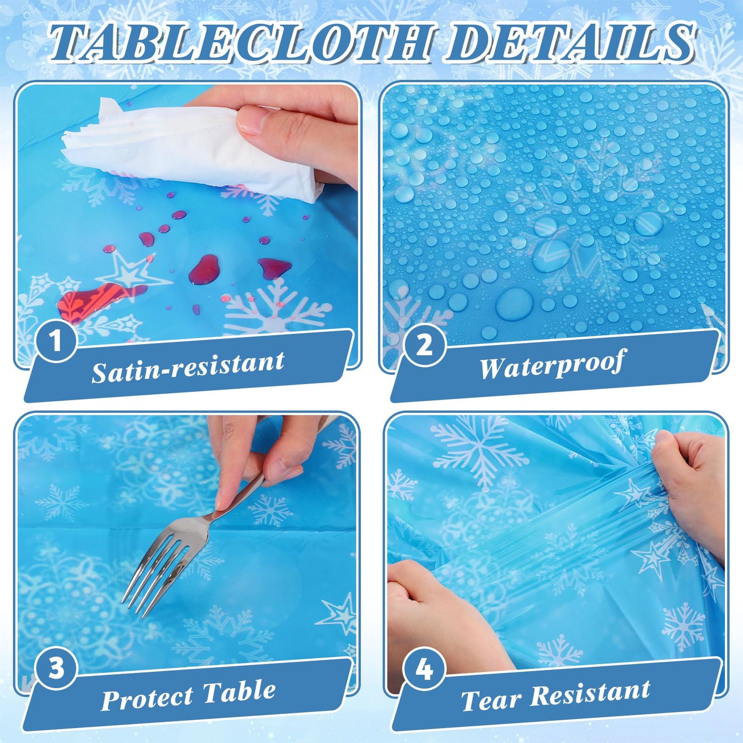 NatNarr 6 Pack Frozen Tablecloth, 54 x 108 Inch Snowflake Plastic Tablecloths Blue and Purple Snowflakes Table Cover, Winter Wonderland Table Cloth for Holiday Frozen Birthday Party Supplies