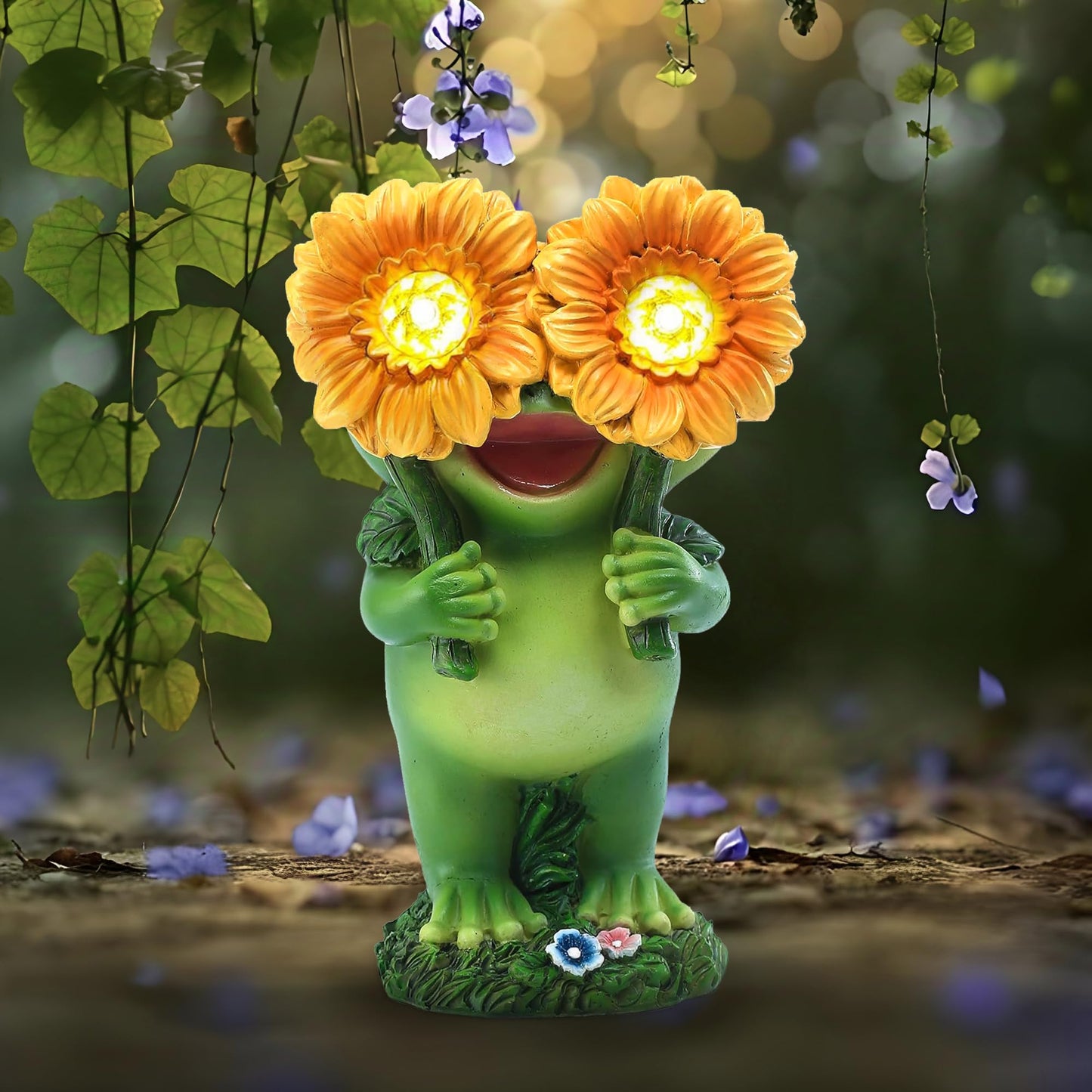 CFFOWNUG Outdoor Frog Garden Statue: Yard Decoration with Solar Light Funny Frog Sunflower Gifts for Women Mother's Day Housewarming Gift