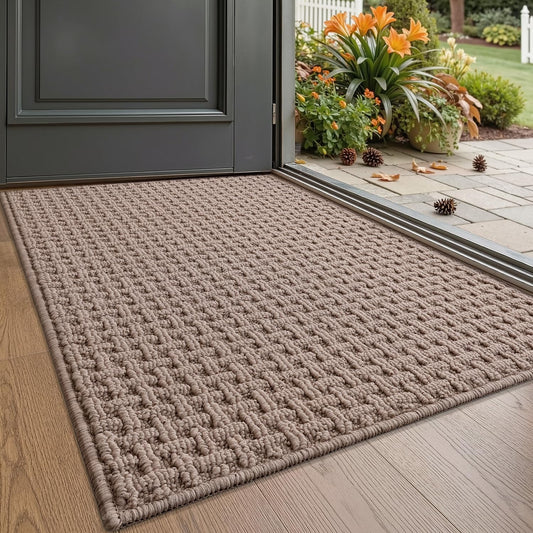 LUMI Washable Door Mat Indoor Entrance 17x30, Dirt Trapper Front Door Mats with Absorbent Interior and Non-Slip Rubber Backing, Entryway Doormat, Beige