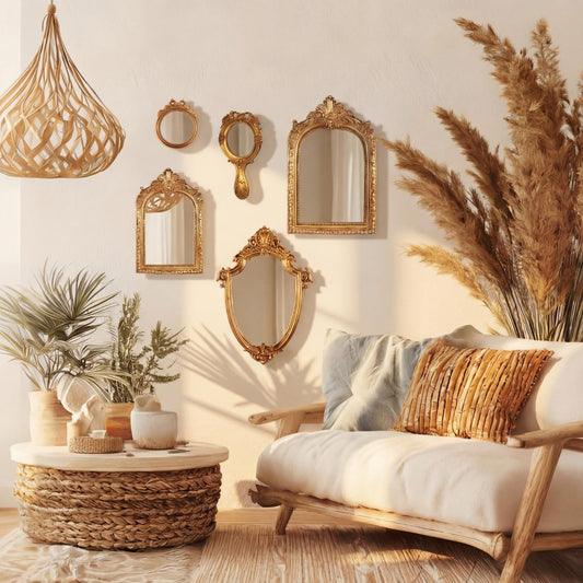 BrightRow 5 Pcs Vintage Gold Mirror Luxury Set Small Gold Mirrors Vintage Gallery Wall Mirror Hanging Antique Art Decor for Wall Living Room Entryway Assorted Sizes(Classic Style,13in/8in/7in/4in)