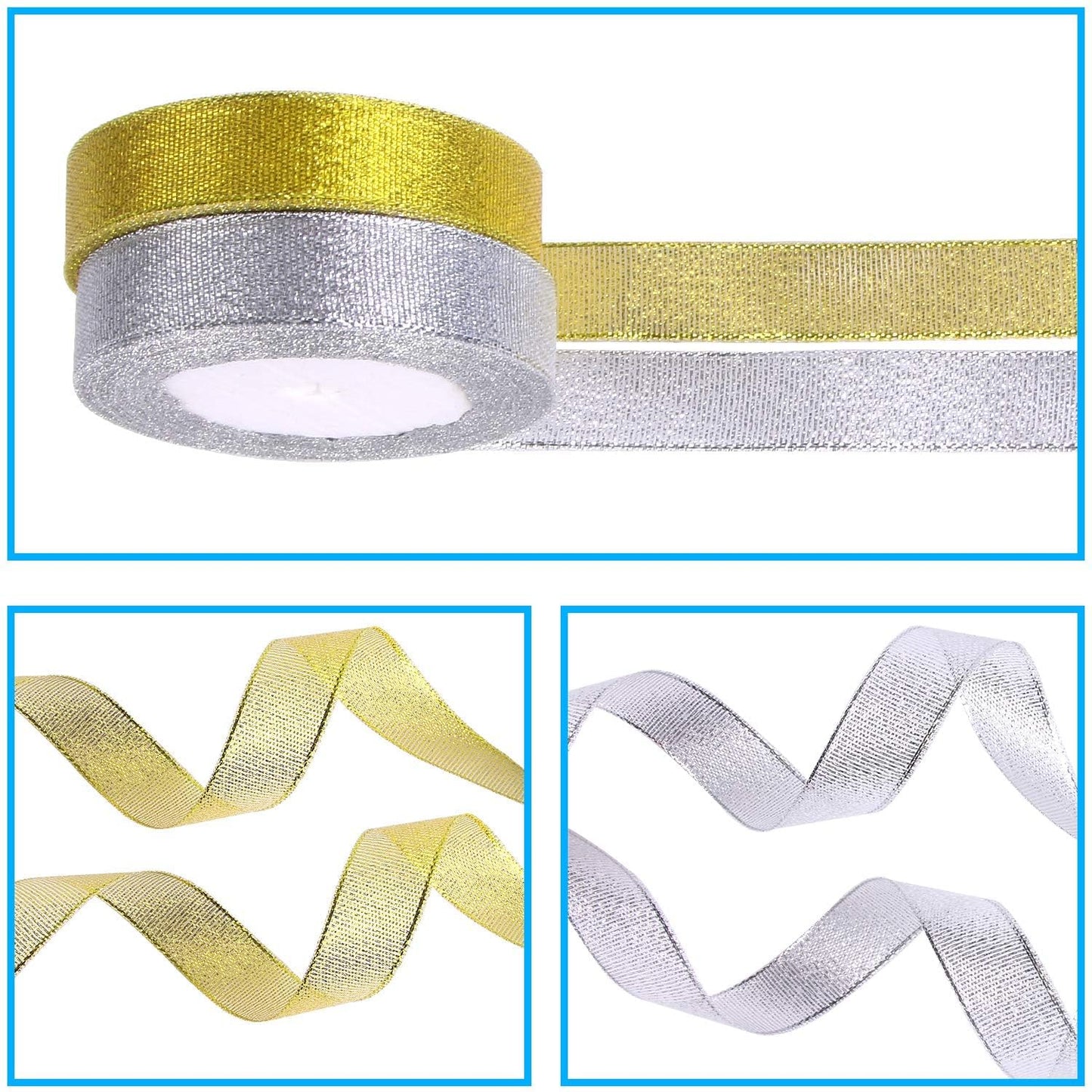 DECYOOL 4 Rolls 150 Yards Christmas Ribbons Metallic Glitter Fabric Organza Holiday Festival Ribbons 4/5" Wide for Gift Wrapping Decoration