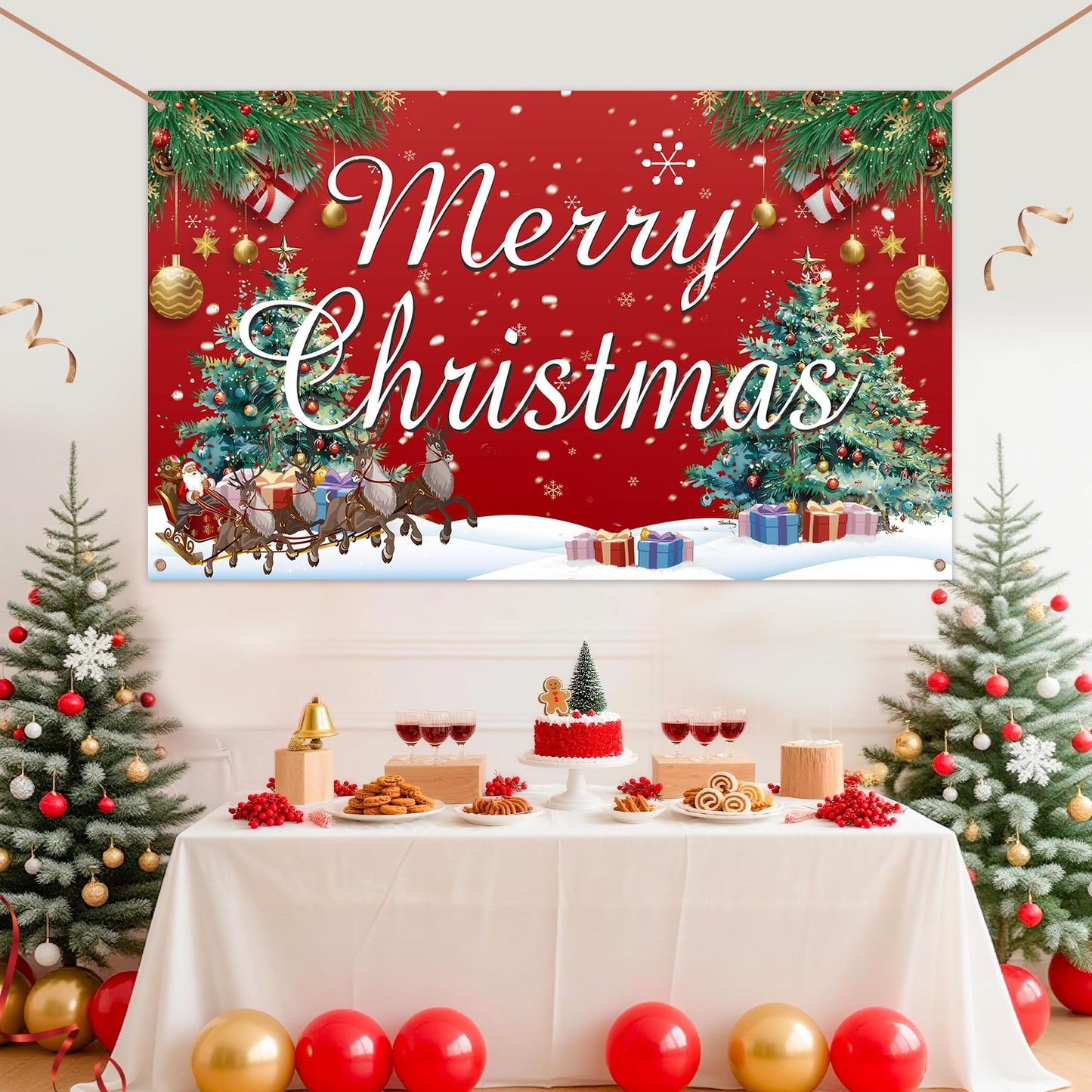 HOOSUN Christmas Decorations,72 x 44 Inch Merry Christmas Backdrops for photography,Xmas Banners Party Decorations,Xmas Photo Booth Backdrop Party Banner for Wall,Yard,Garage