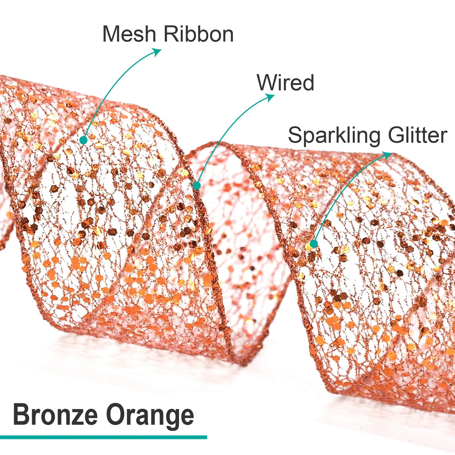 CT CRAFT LLC Sparkling Glitter Mesh Wired Ribbon 4" x 10 Yards Bronze Orange for Christmas Home Decor Bow Gift Wrapping DIY Crafts Wreath