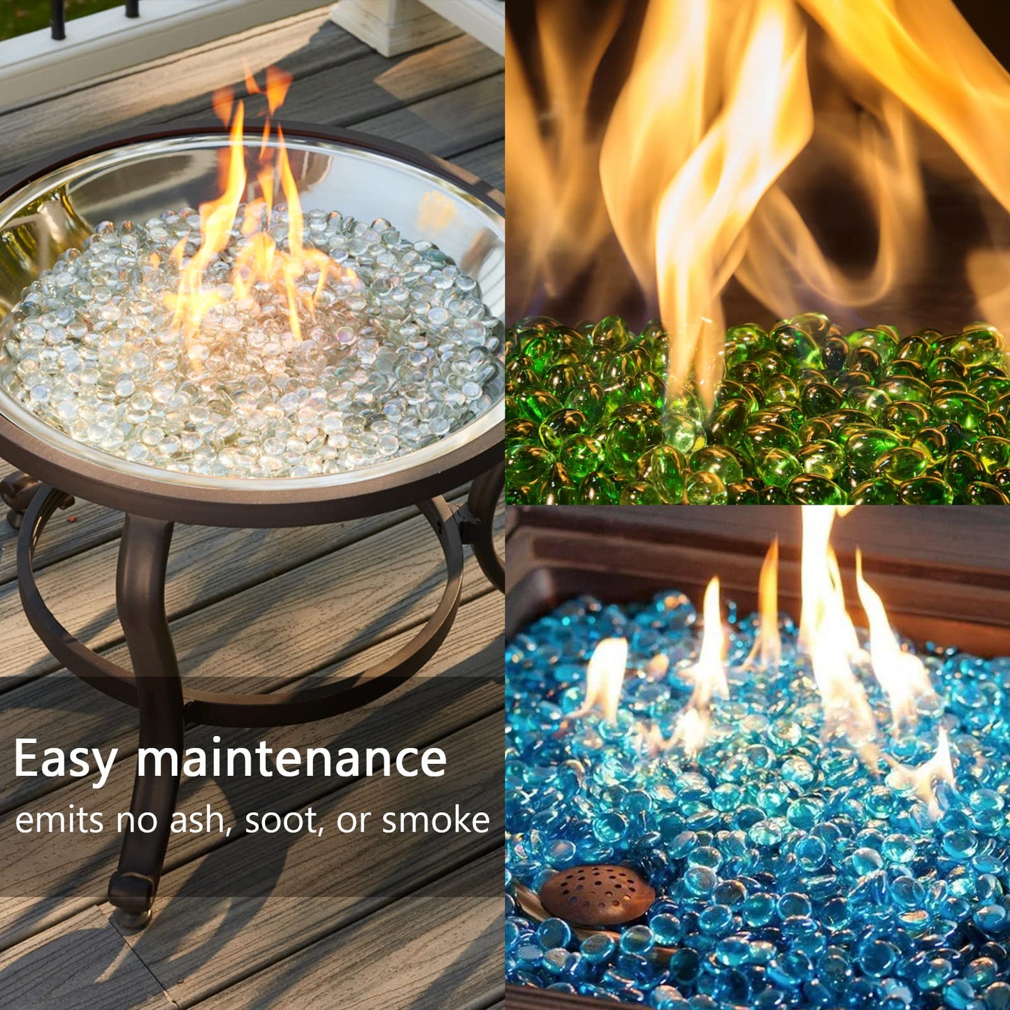 Ausluru 5LB Fire Glass Beads Flat Glass Marbles for Outdoor Fire Pit and Fireplace, Glass Gemstones for Vase Filler, Aquariums, Hydroponics Plants, Home Decor and Christmas DIY Craft, Amber