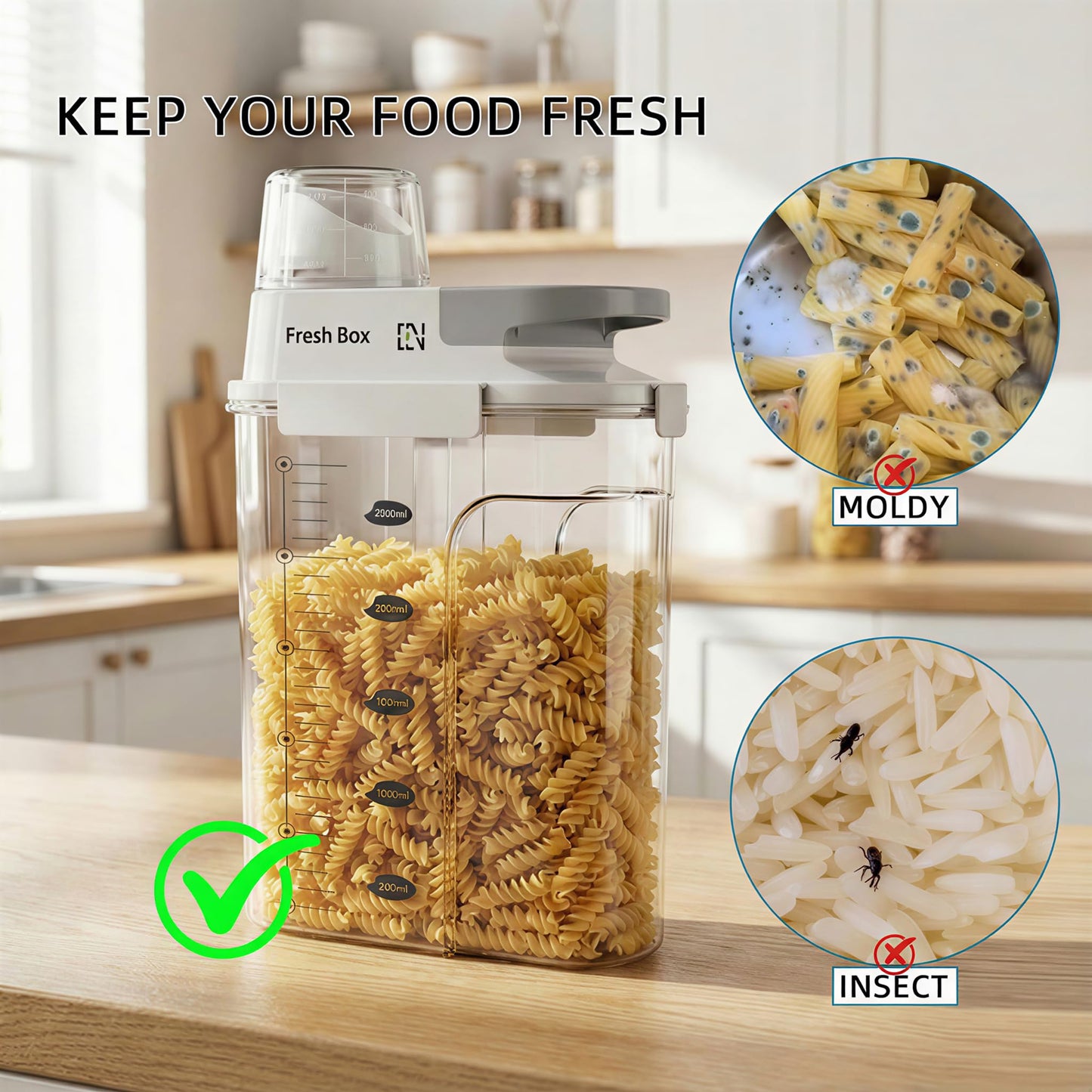 CoveCarol Rice Storage Container Grain Dry Food Flour Bin, Pet Dog Cat Food Dispenser with Measuring Cup, BPA-Free Clear Plastic Kitchen and Pantry Sugar Organizer (5.5, Pounds)