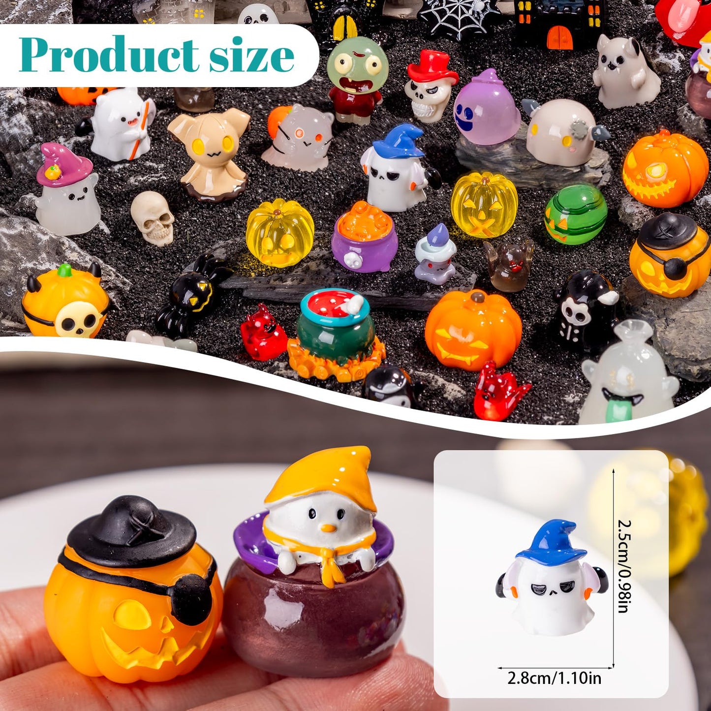 Teenzee 44P Mini Halloween Figurines Tiny Figures Resin Miniature Little Small Figurines Bulk for Micro Fairy Garden Landscape Accessories Hide Crafts Decor