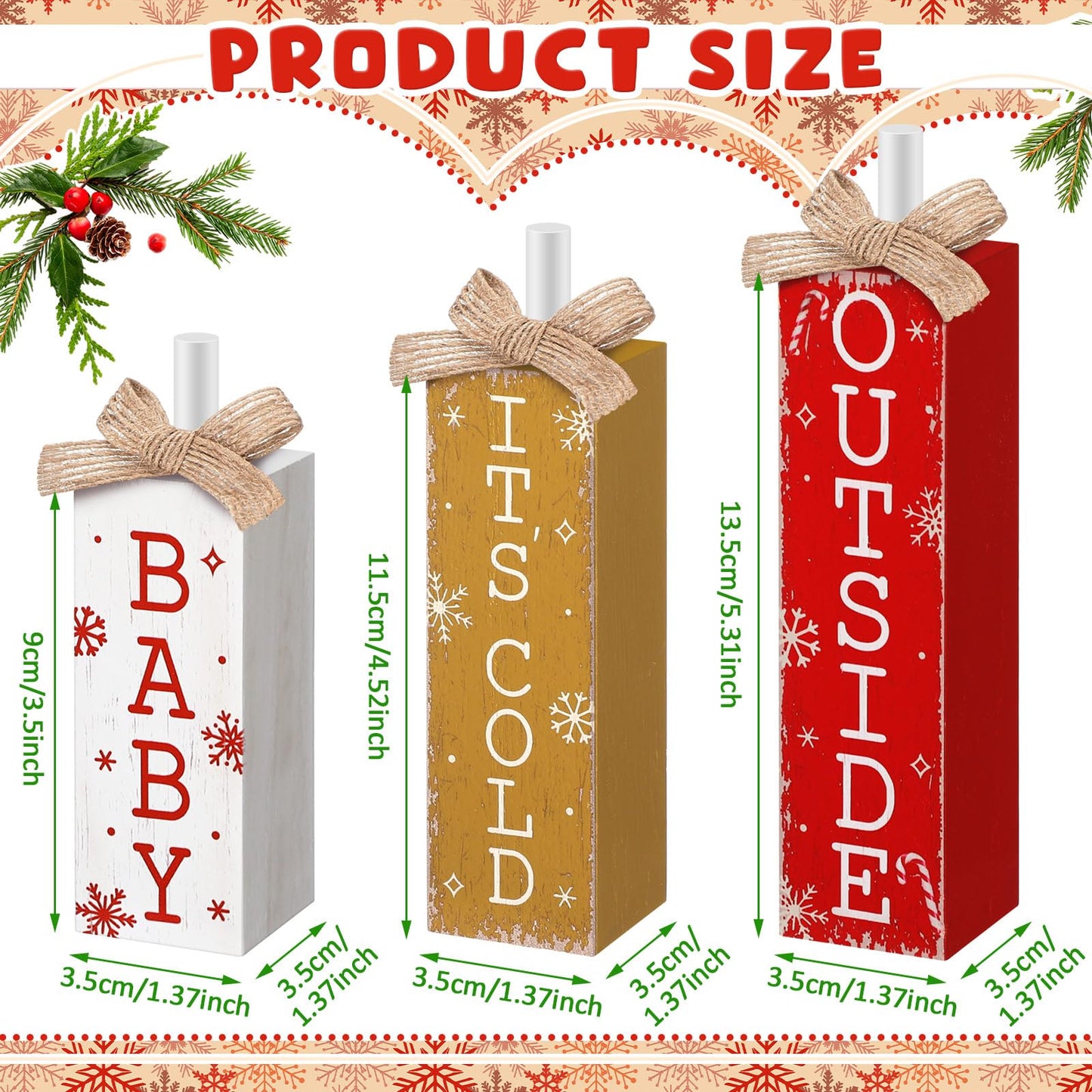 Cinnvoice 3 Pcs Christmas Table Decorations Winter Tiered Tray Decor Rustic Farmhouse Christmas Wooden Block Sign and Centerpieces for Xmas Winter Home Kitchen Mantel Shelf Decor(It's Cold Outside)