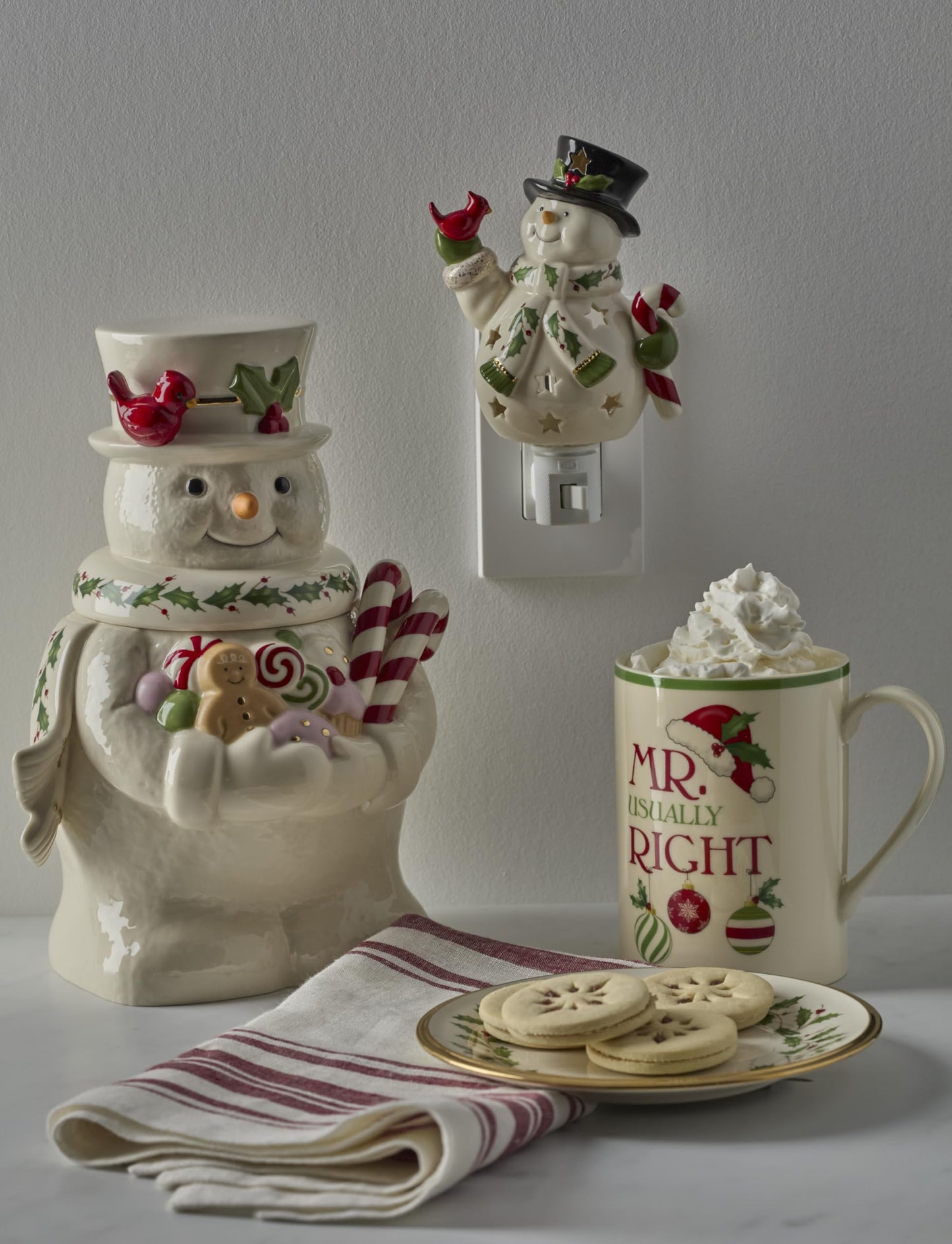 Lenox 897958 Happy Holly Days Snowman Night Light, Christmas Decorations, Decor