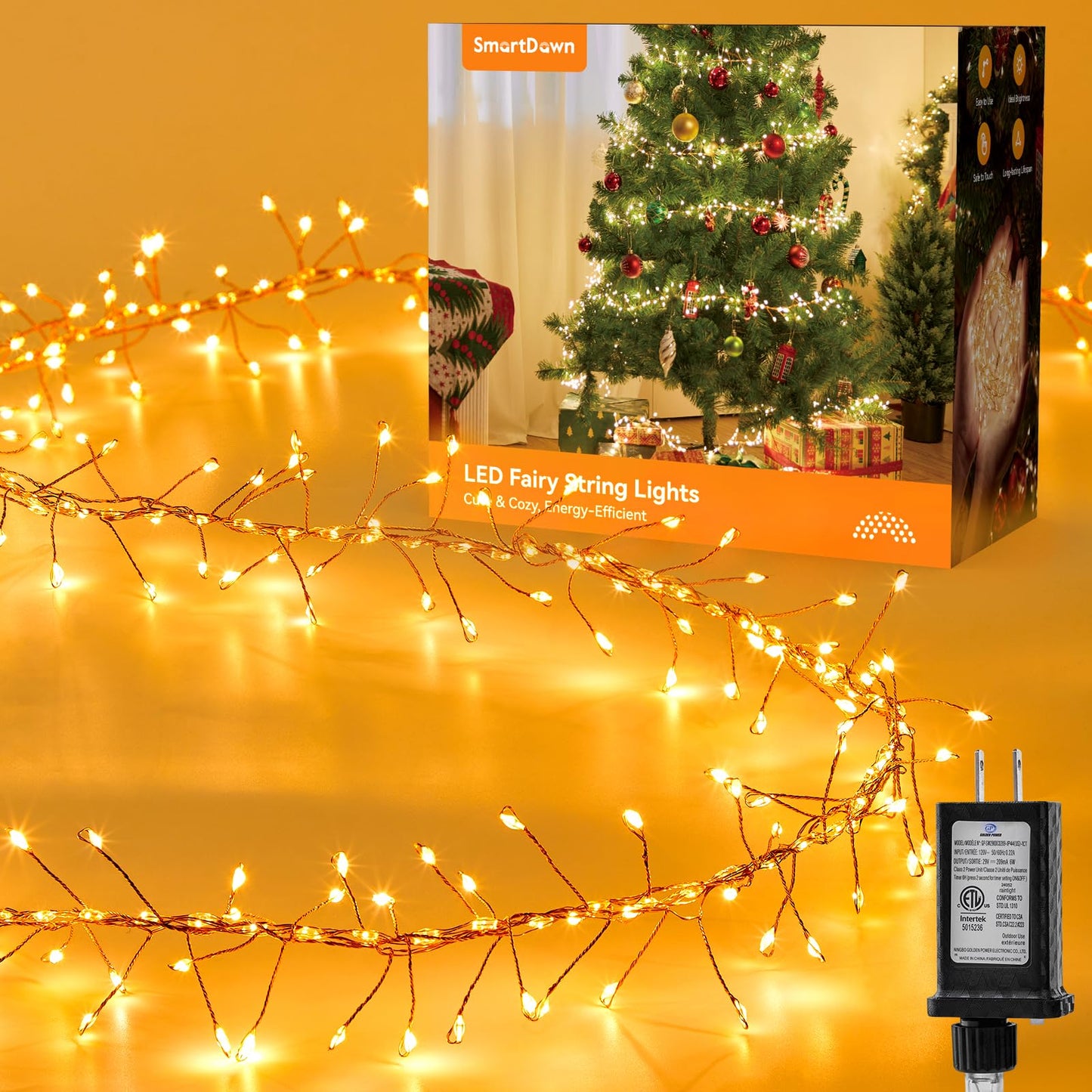 SmartDawn Flowing Fairy Lights Plug in with 14 Modes, 10FT 388LED Twinkle Firecrackers String Lights Indoor Waterproof, Christmas Tree Cluster Lights for Bedroom Garland Christmas Decor, Warm White