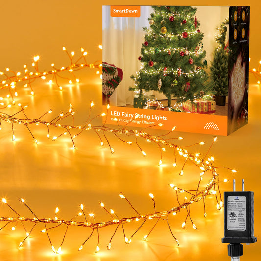 SmartDawn Flowing Fairy Lights Plug in with 14 Modes, 10FT 388LED Twinkle Firecrackers String Lights Indoor Waterproof, Christmas Tree Cluster Lights for Bedroom Garland Christmas Decor, Warm White