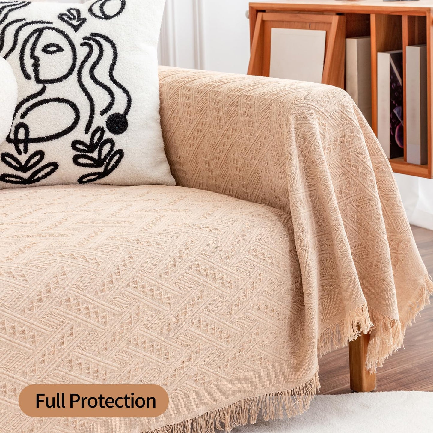 Deep Dream Sofa Cover, Sectional Couch Covers, Couch Covers for 3 Cushion Couch, Couch Cover for Dogs, Geometrical Jacquard Fabric Sofa Cover (Large, 71" x 102", Brown)
