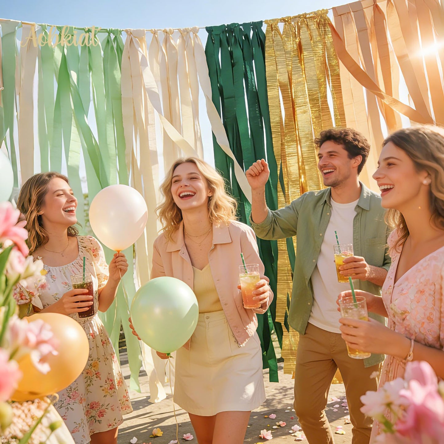 AOBKIAT Wedding Party Decorations, 5 Rolls Olive Green Khaki Crepe Paper Streamers for Green Boho Wedding, Birthday, Bridal/Baby Shower