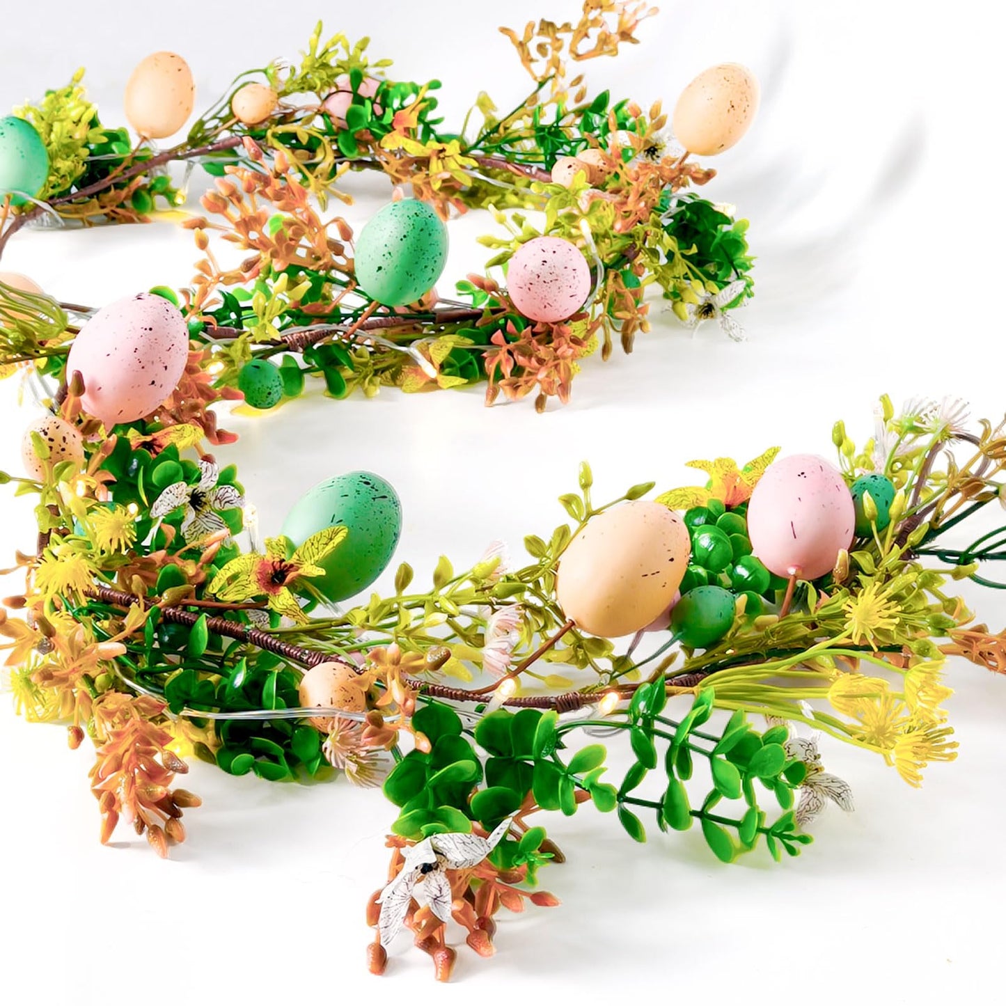Tirdkid 6ft Lighted Easter Garland Festive Easter Decorations for Home & Outdoor, Spring Garland with Warm LED Lights for Mantle, Door, Fireplace, Table Centerpieces & Holiday Party
