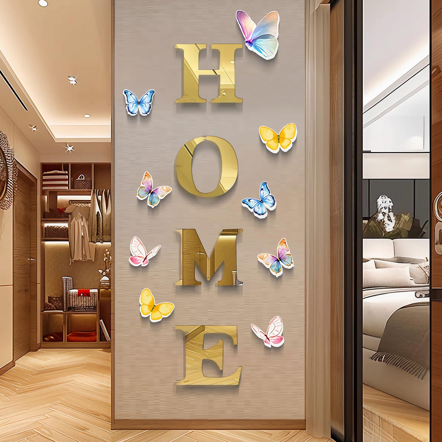 Taesytii Home Letters Sign Wall Decor Living Room Gold Acrylic Mirrors Art Wall Stickers Peel and Stick Wall Decals Modern Decoration Pictures for Living Room Entryway Dining Room Murals