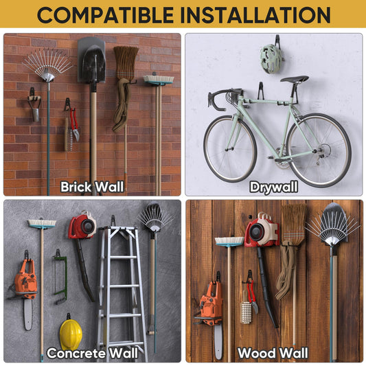 TICONN 2 Pack Heavy Duty Garage Hooks, Steel Utility Wall Storage Hooks, Wall Mount Hanger Organizer for Ladders, Bikes, Tools, Bulky Items (Small, Yellow Square)