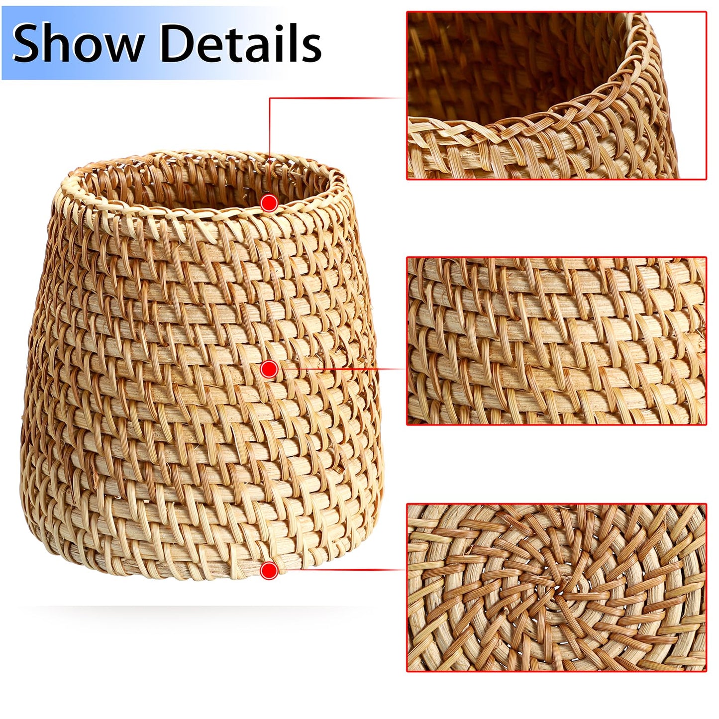 BTSKY 3 Pack Rattan Pen Cup, Handmade Desk Pencil Holders Makeup Brush Holder Multi-Functional Woven Basket Office&Home Desktop Organizer (Cone)