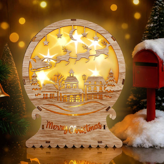 Lighted Christmas Tabletop Decorations, LED Wood Christmas Tree Light Village Scene House Tabletop Display, Farmhouse Centerpiece Decor Battery Operated for Fireplace Home Shops Store Decoration