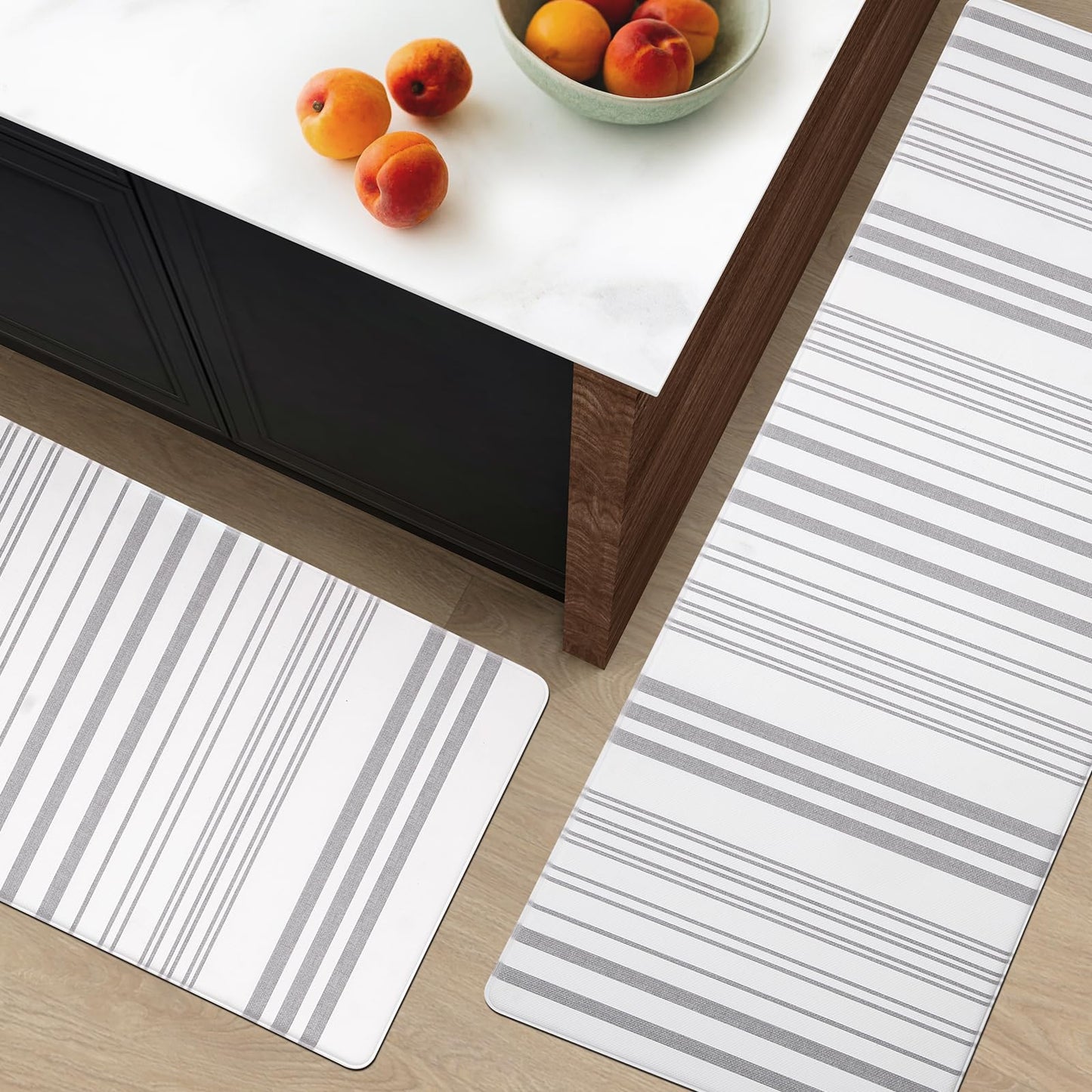 FRESHMINT Farmhouse Stripe Anti-Fatigue Kitchen Mat Set of 2, Cushioned Foam Kitchen Mats for Floor, Waterproof Non Slip Comfort Mat, Modern Kitchen Rug for Kitchen Decor, Sink, Laundry, Office