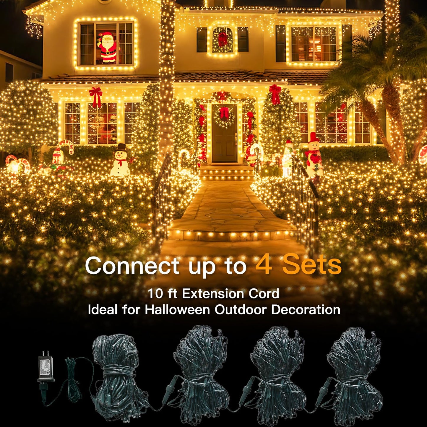 suddus 360 LED Christmas Net Light, Net Lights Outdoor,12ft x 5ft Bush Lights Outdoor Waterproof Connectable Green Wire for Bushes, Lamn, Trees, Christmas Decoration, Warm White