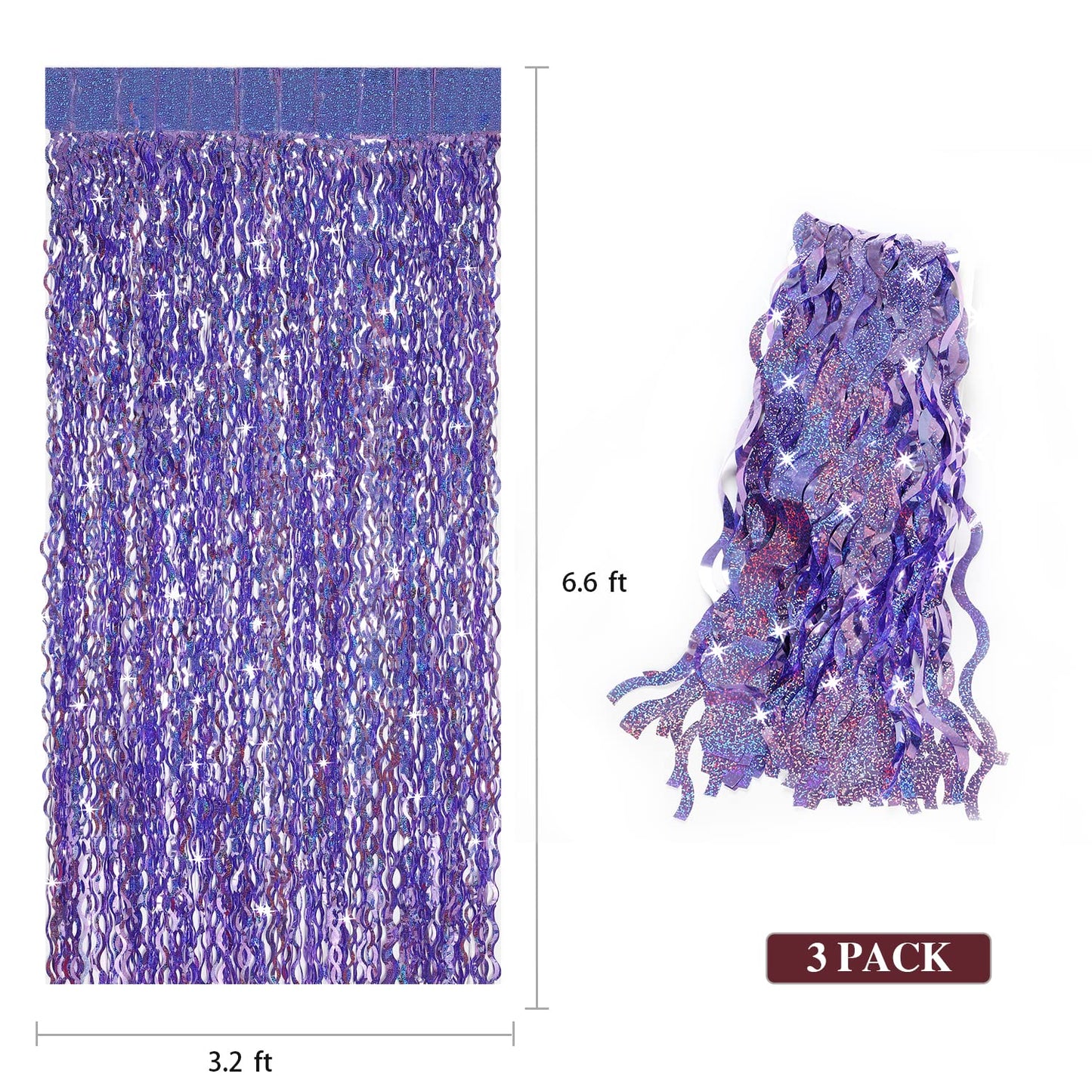 Purple Foil Fringe Curtains Party Decorations - CYLMFC 3 Pack 3.3 ft x 6.6 ft Foil Party Curtain for Hallowee Christmas Graduation Decor