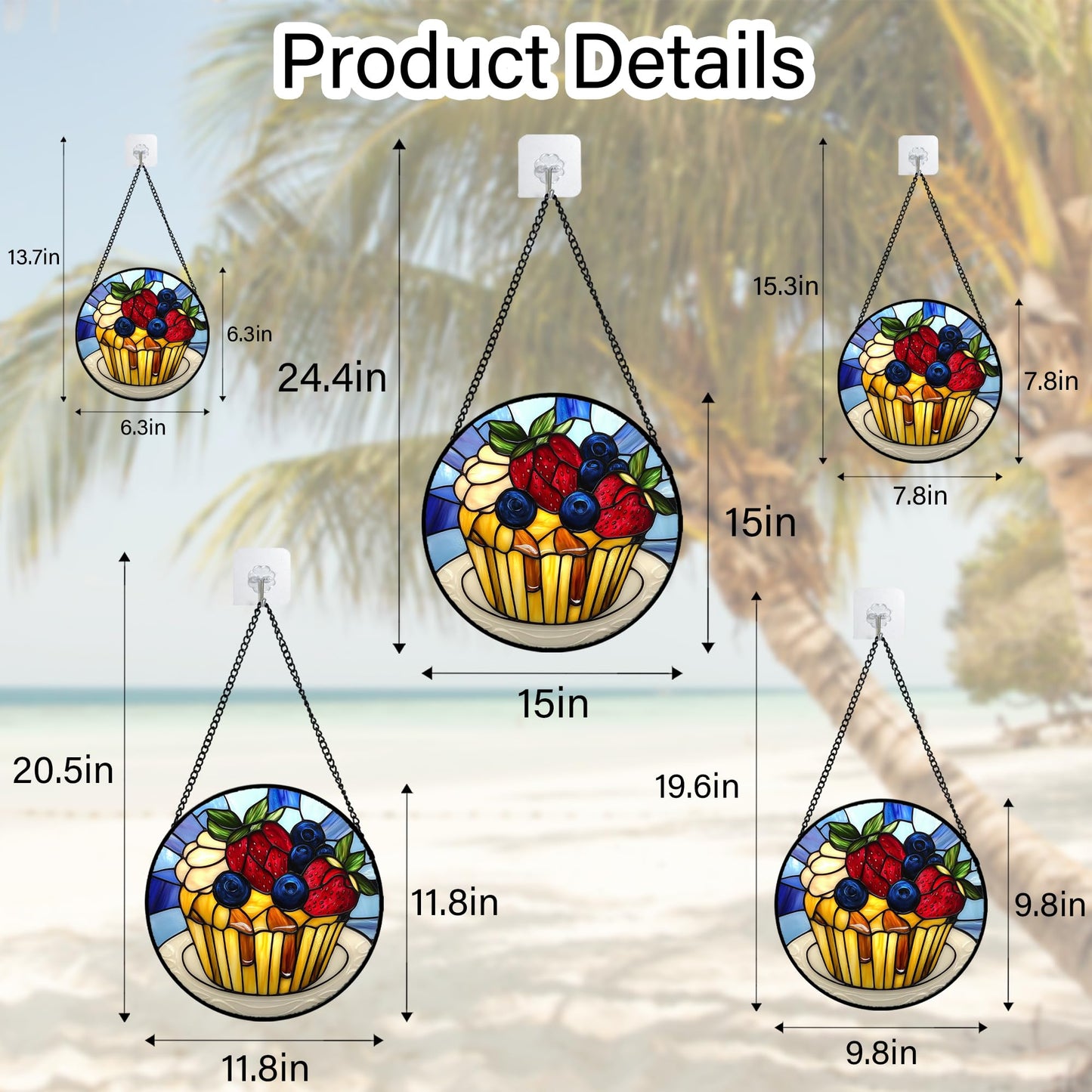 QZQCBLC Stained Glass Window Hanging Retro Blue Fruitcake 6.3" - Red Yellow Suncatcher Door Garden Sun Catcher Home Decor Birthday Christmas for Mom Woman Nana Friend Girl