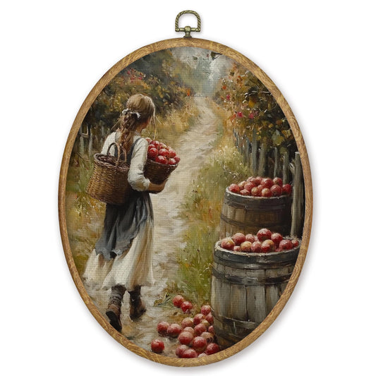 CGBHW Vintage Farmhouse Country Oval Wall Art Decor, Rustic Farmhouse Canvas Prints Framed, Cottagecore Countryside Women Wall Art Hanging Decor for Home Bedroom Living Room, 8.6x11.4 Inch