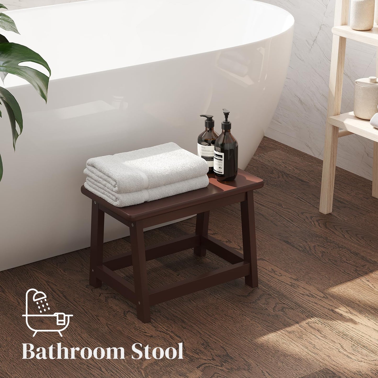 PULIJIAJU Wooden Step Stool for Adults and Kids, Step Stool for High Bed with Non-Slip Feet, Vanity Bench for Bedroom, Living Room and Kitchen (Coffee-Small)