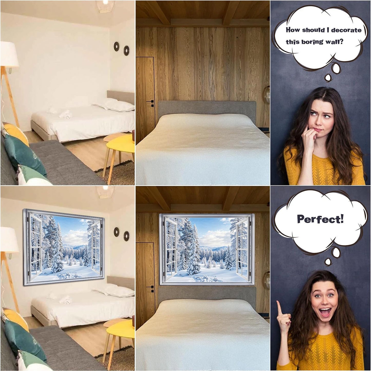 Lifeella Winter Snow Window Tapestry, Forest Outdoor Landscape Christmas Wall Backdrop, Snowy Mountain Mural for Living Room Bedroom Decor, White 36x48 inches