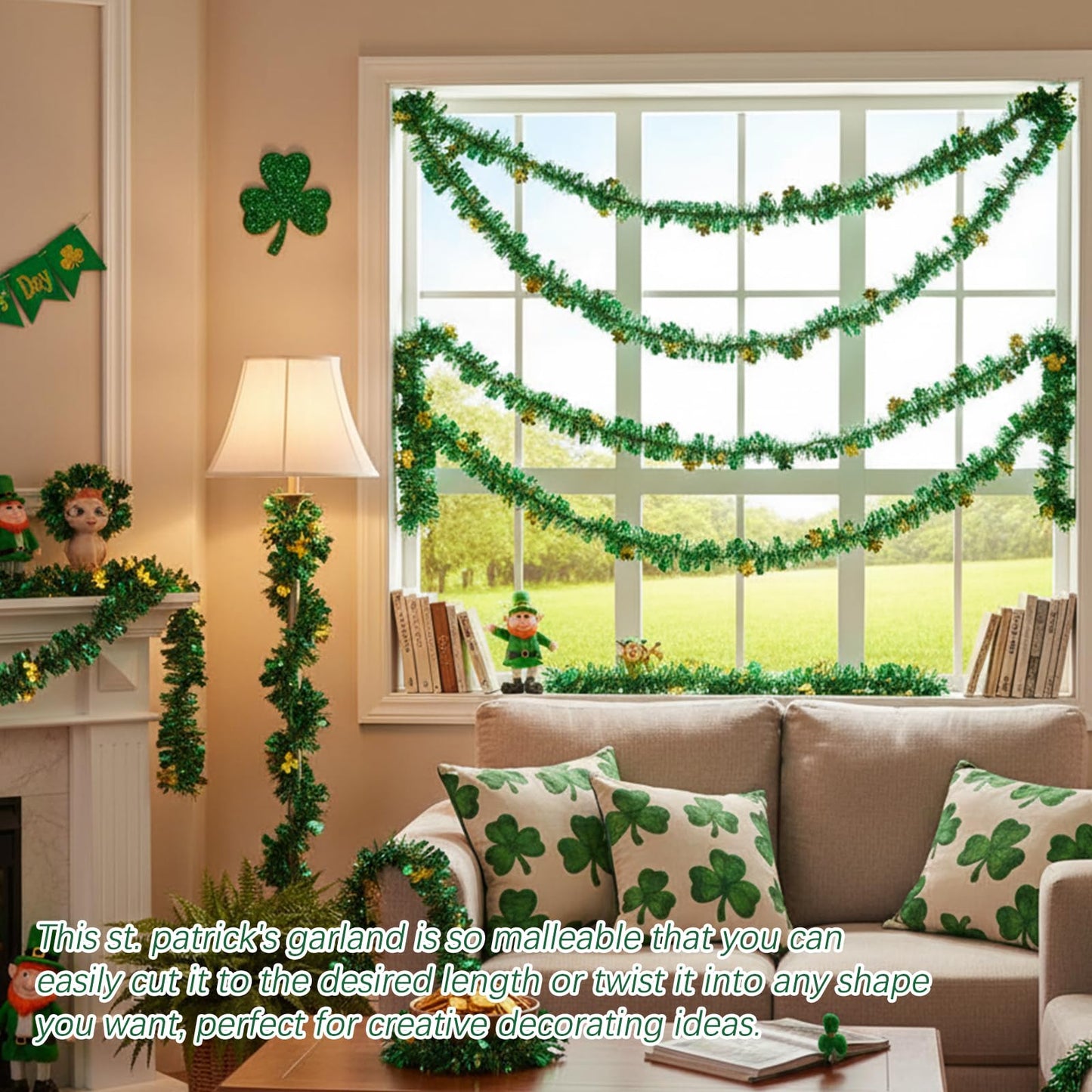 JFBNXB St Patricks Day Garland, St Patricks Day Decorations for Home and Party, 12 Meters Long Green Shamrock Festive Decor, St Patricks Day Party Supplies