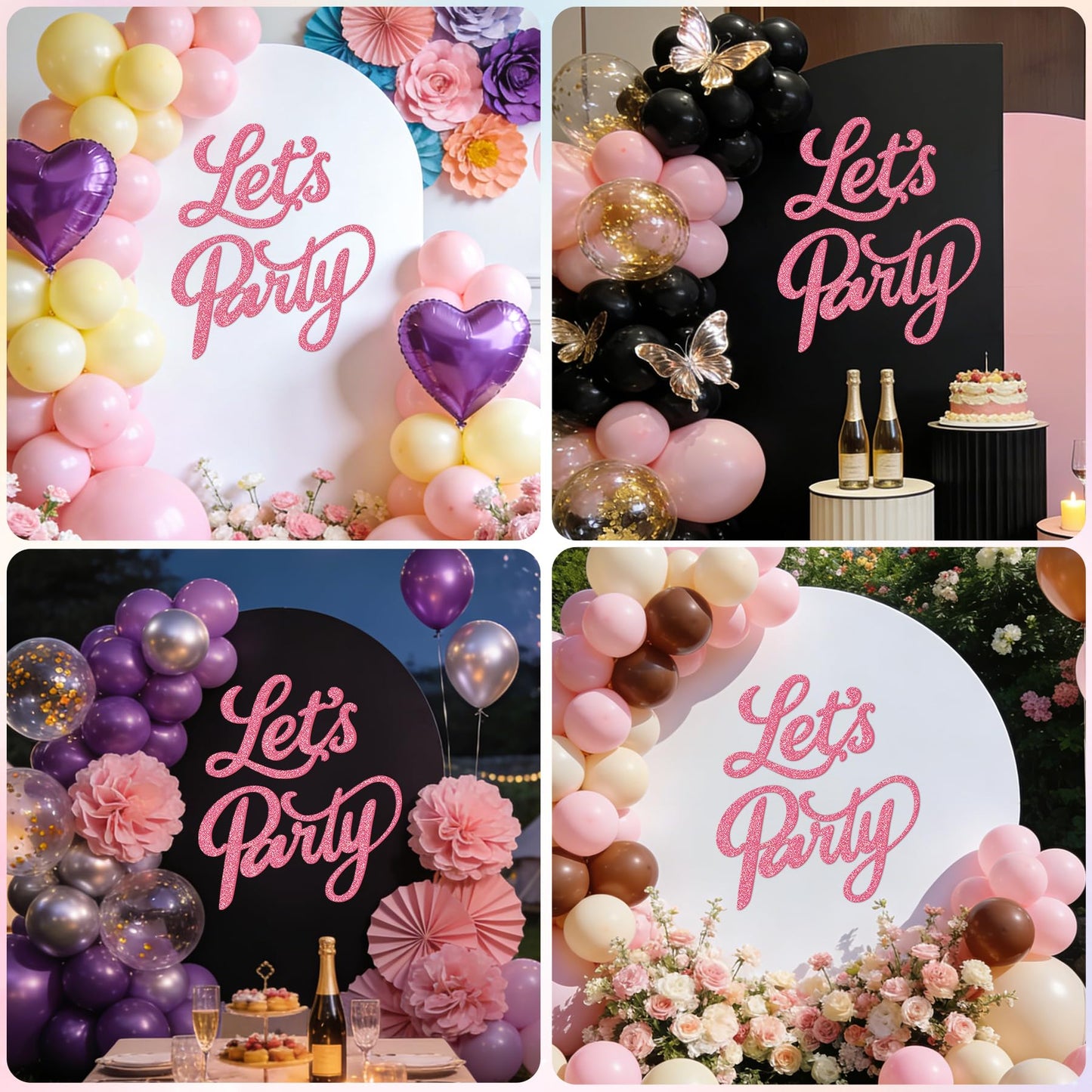 Babenest Let's Party Felt Sign, Flash Pink Reusable Glitter Letter Banner for Backdrop, Balloon Arch Decor, Party Supplies for Graduation, Birthday, Wedding, Bachelorette, Christmas, Home Bar, Man Cave Wall Decorations