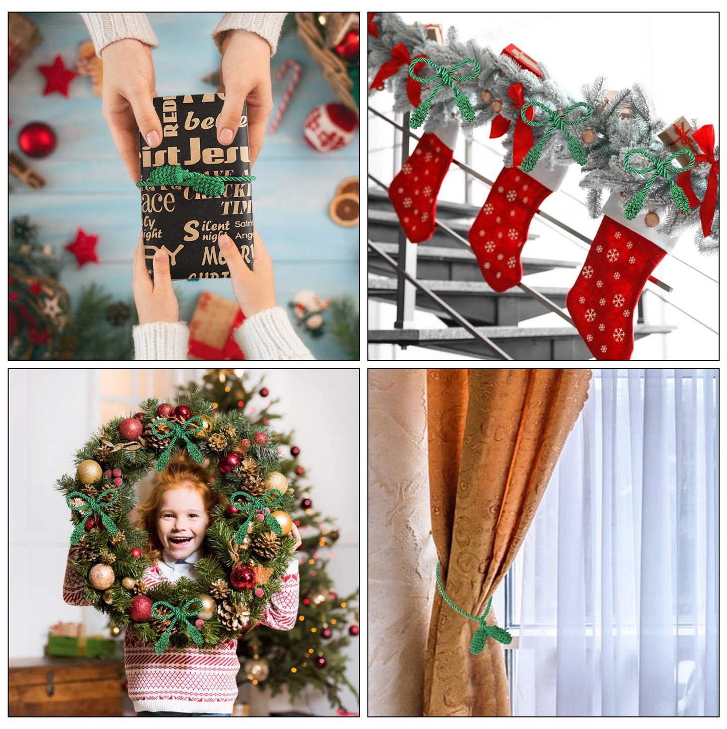 DIYASY Christmas Garland Ties, 12 Pcs Green Banister Ties Decorative Twist Tie for Stairs Reusable & Flexible Railing Wraps Xmas Home Decorations