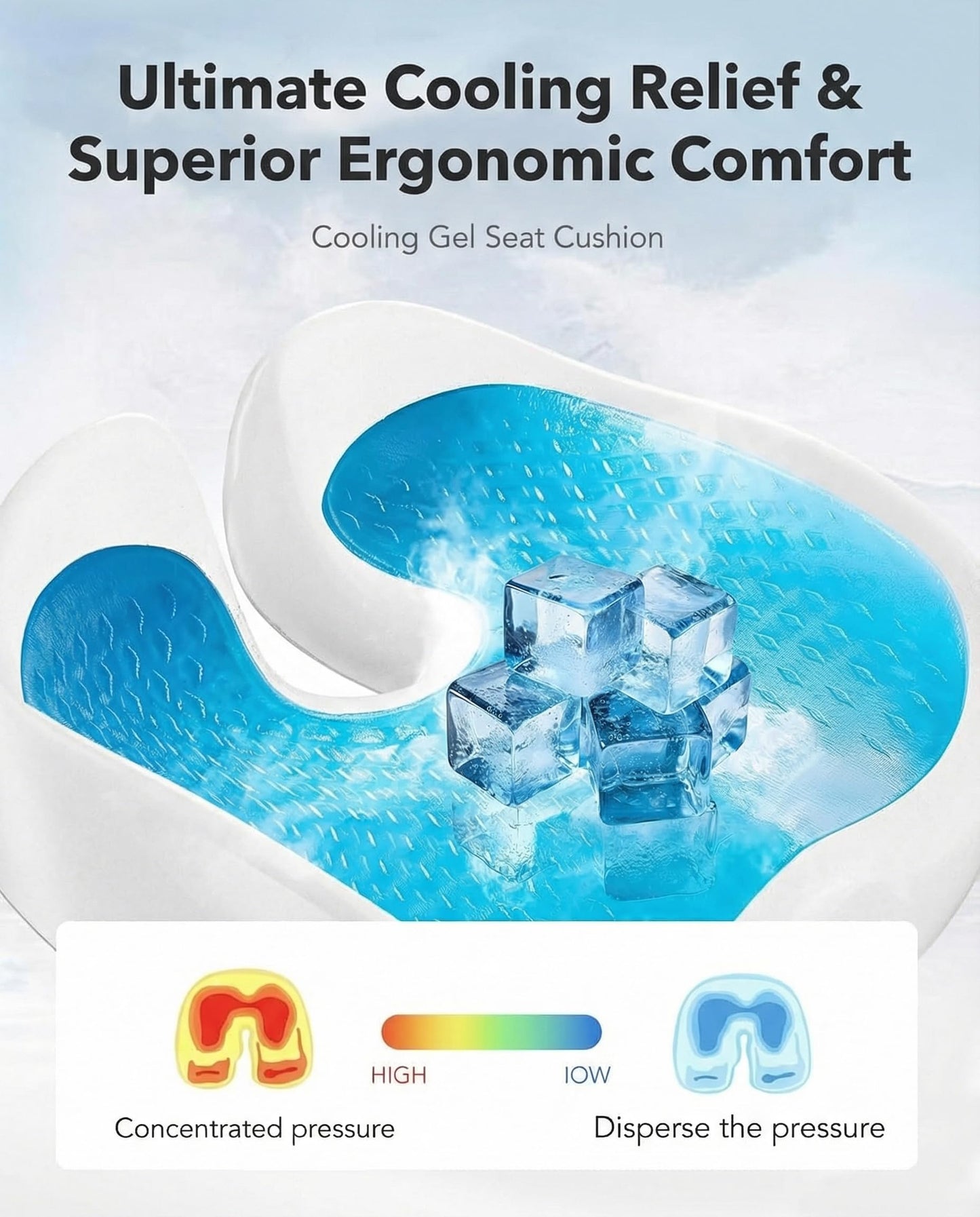 HUANUO Ergonomic Seat Cushion for Office Chair, Extra Large Car Seat Cushion, Tailbone and Back Support, Cooling Gel Enhanced, 4-Zone Pressure Relief Chair Cushions for Office, Car, Wheelchair