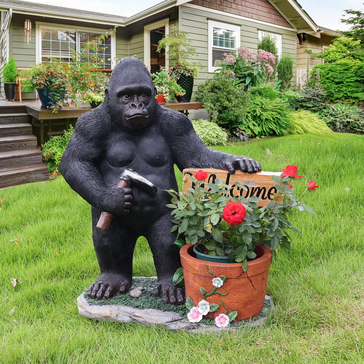 UNOIRNM Unique Statues Planter Gorilla Statue - Gorilla Flower Pot Kingkong Garden Sculptures Animal Landscaping Ornament for Lawn Balcony Yard Garden Patio Decor 28.7 Inch