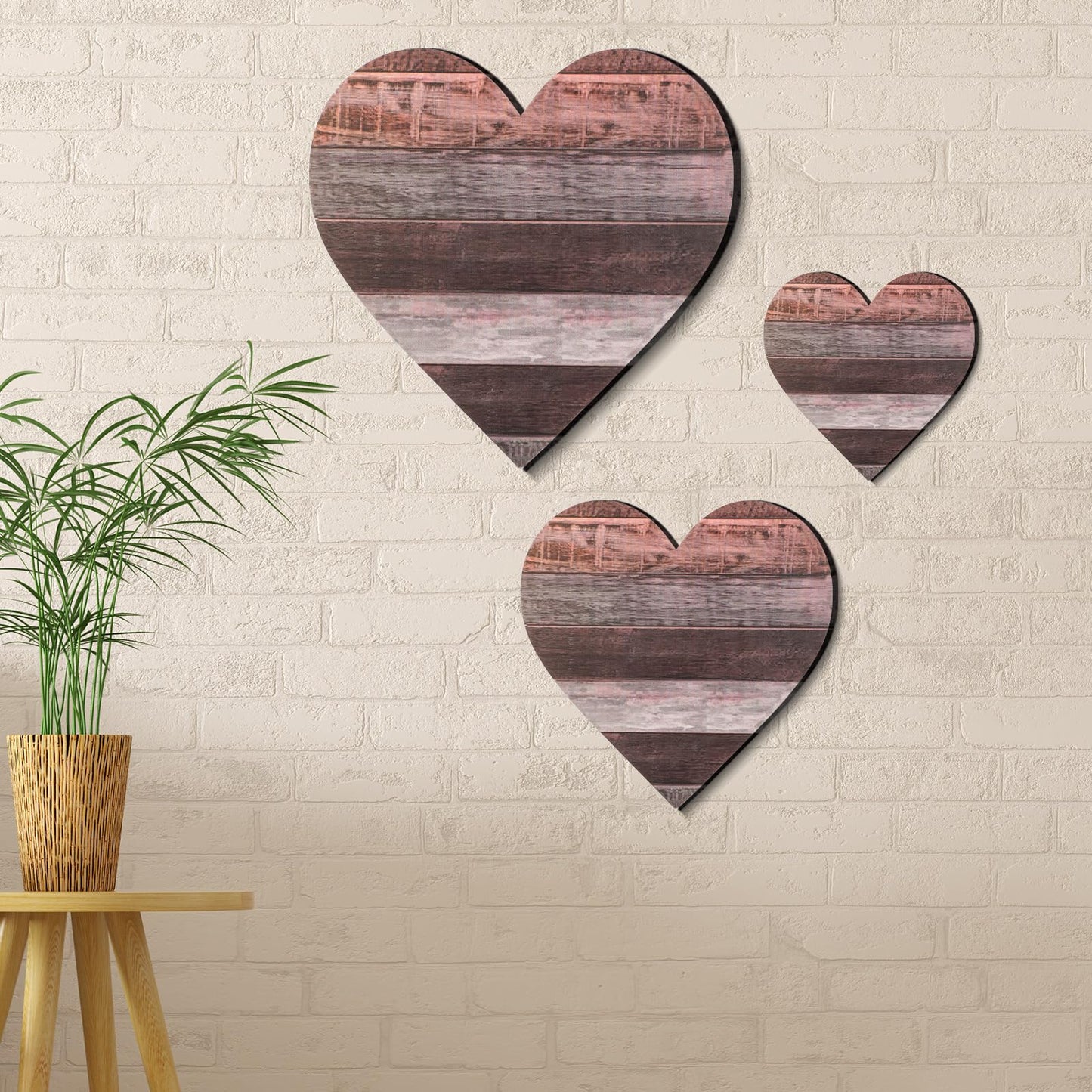 Jetec 3 Pcs Rustic Wooden Heart Decor Farmhouse Wood Home Wall Sign Hanging Plaque Decor for Kitchen Bedroom Bathroom Living Room,Ideal Housewarming Gifts(Classic)