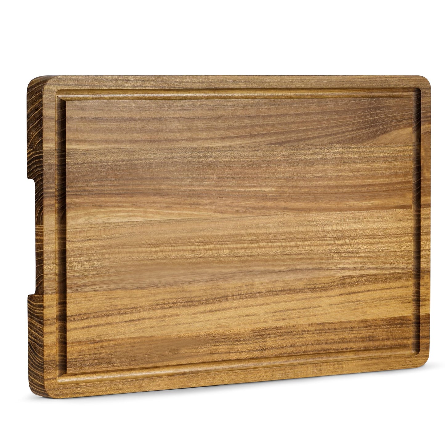 Teak Wood Cutting Board for Kitchen, Wooden Cutting Board with Juice Groove and Handles, Chopping Board Butcher Block for Meat, Vegetables, Bread and Cheese, 15.8 x 11 x 0.8 inch