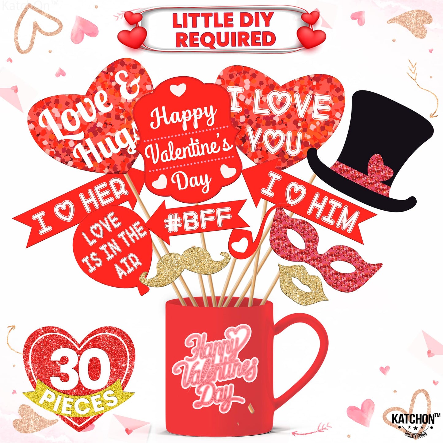 KatchOn, Red Valentines Photo Props - Pack of 30 | Valentines Day Photo Booth Props | Valentines Day Decorations | Valentine Day Props for Photography | Valentine Props for Valentine Day Décor