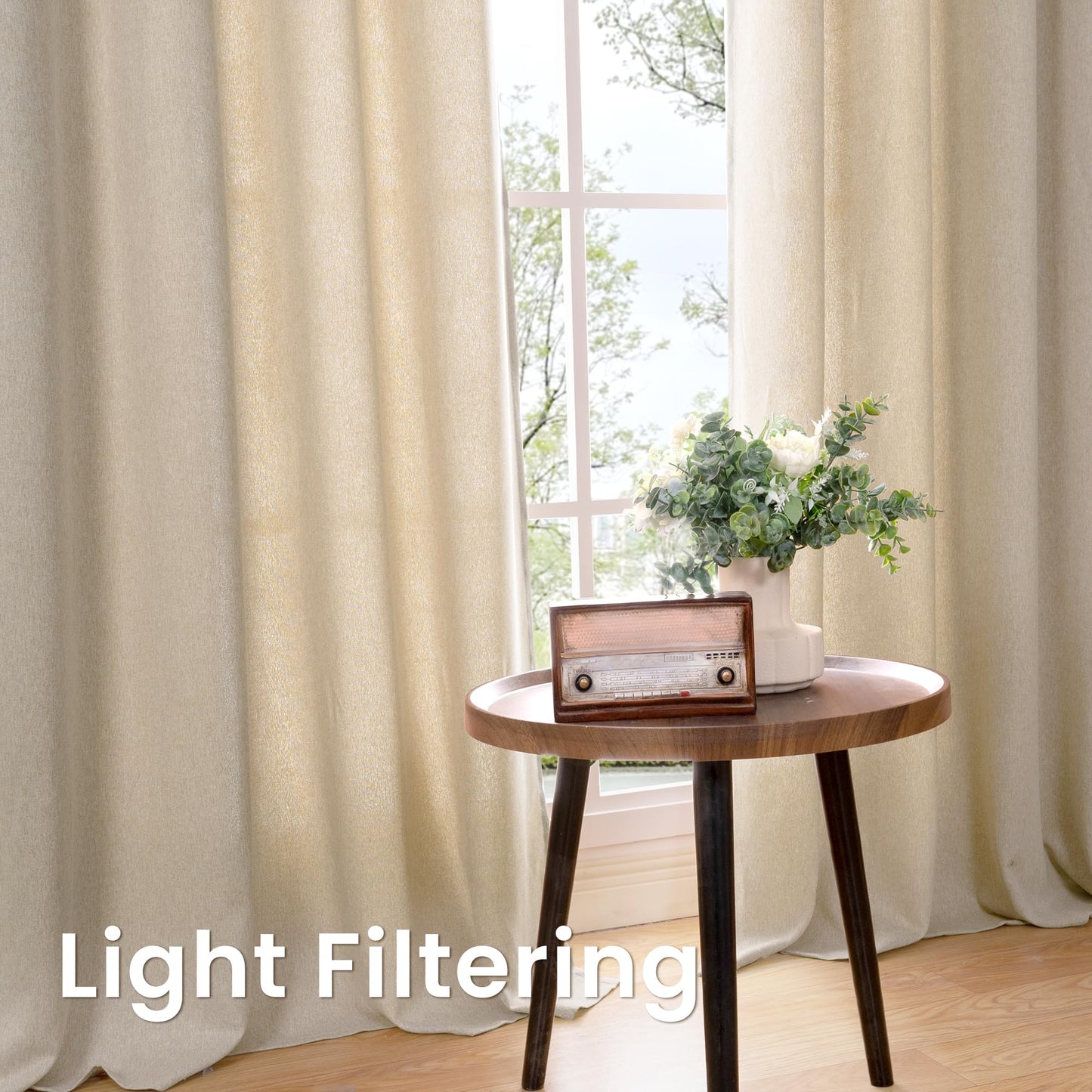 BGment Oatmeal Linen Curtains 84 Inch Length 2 Panels Set for Living Room, Sand Semi Sheer Drapes Light Filtering Window Treatments with Grommet for Bedroom No See Through, Each 52 Inch Wide