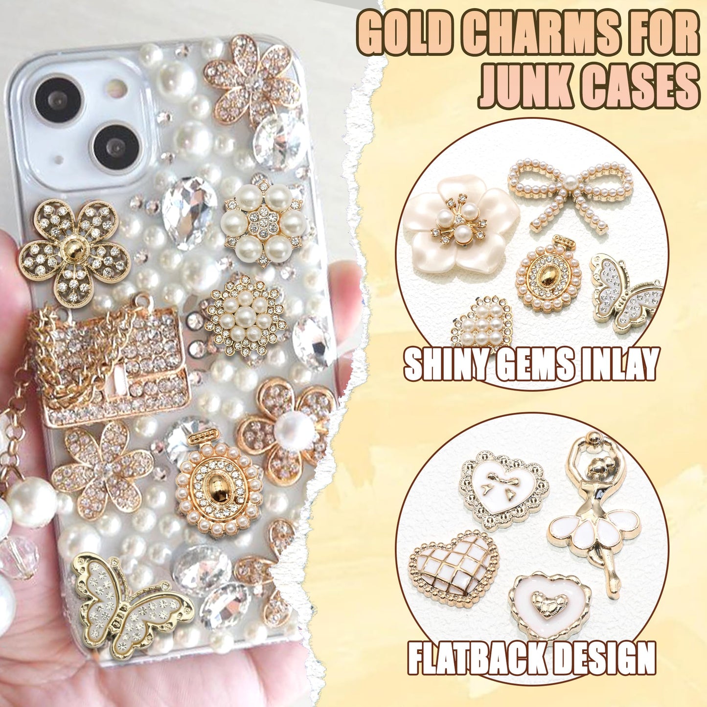 BELICEY Junk Case Charms Elegant Flower Butterfly Charm for Phone Case 3D Bow Heart Bear Junk Phone Case Kit Flatback Pearls Rhinestone for Customizing DIY Craft Accessories