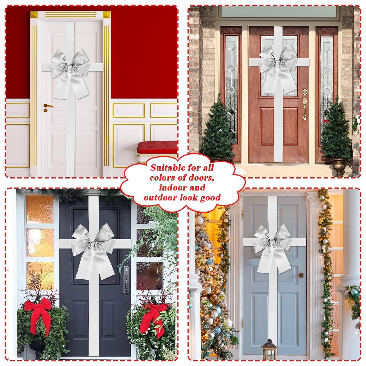 gisgfim Christmas Cabinet Big Bows Large Door Lace Christmas Tree Bow Ribbon Silver Bow Holiday Decorations Christmas Front Door Party Supplies