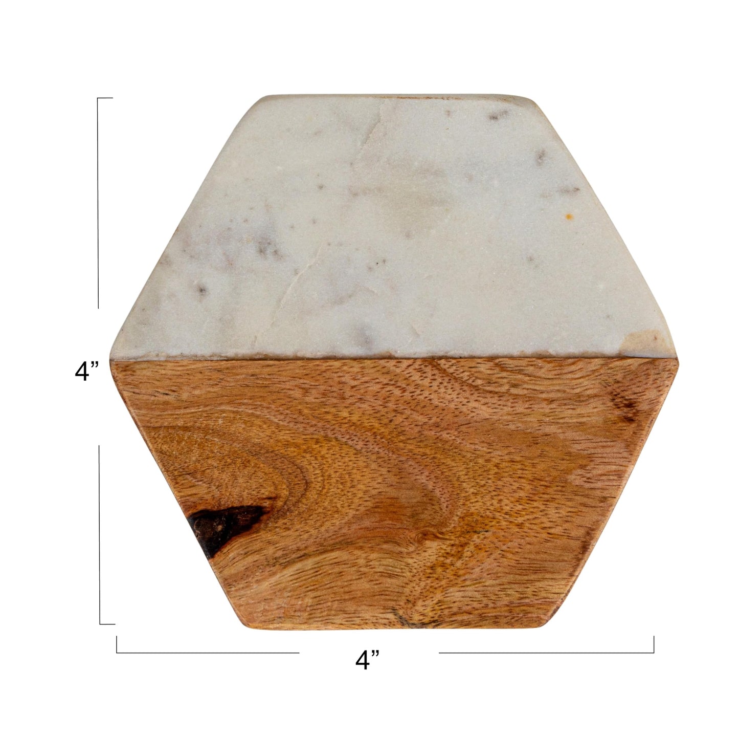 Creative Co-op Marble & Mango Wood Hexagon Coasters (Set of 4 Pieces)
