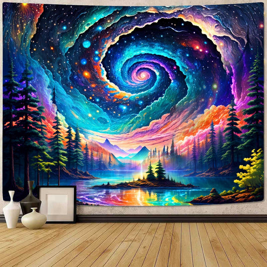 TPMDFC Galaxy Space Tapestry 80x60inch Colorful Starry Sky Tapestry Trippy Mountain Forest Nature Landscape Tapestries Wall Hanging Living Room Home Decor