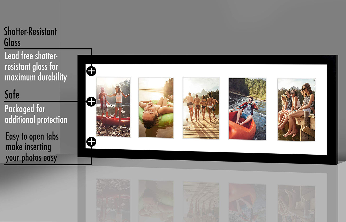 Americanflat 4x6 Collage Picture Frame with Shatter-Resistant Glass - Fits Five 4x6 Photos or Use as One 8x24 Picture Frame - Signature Collection - Collage Frames for Wall Display - Black