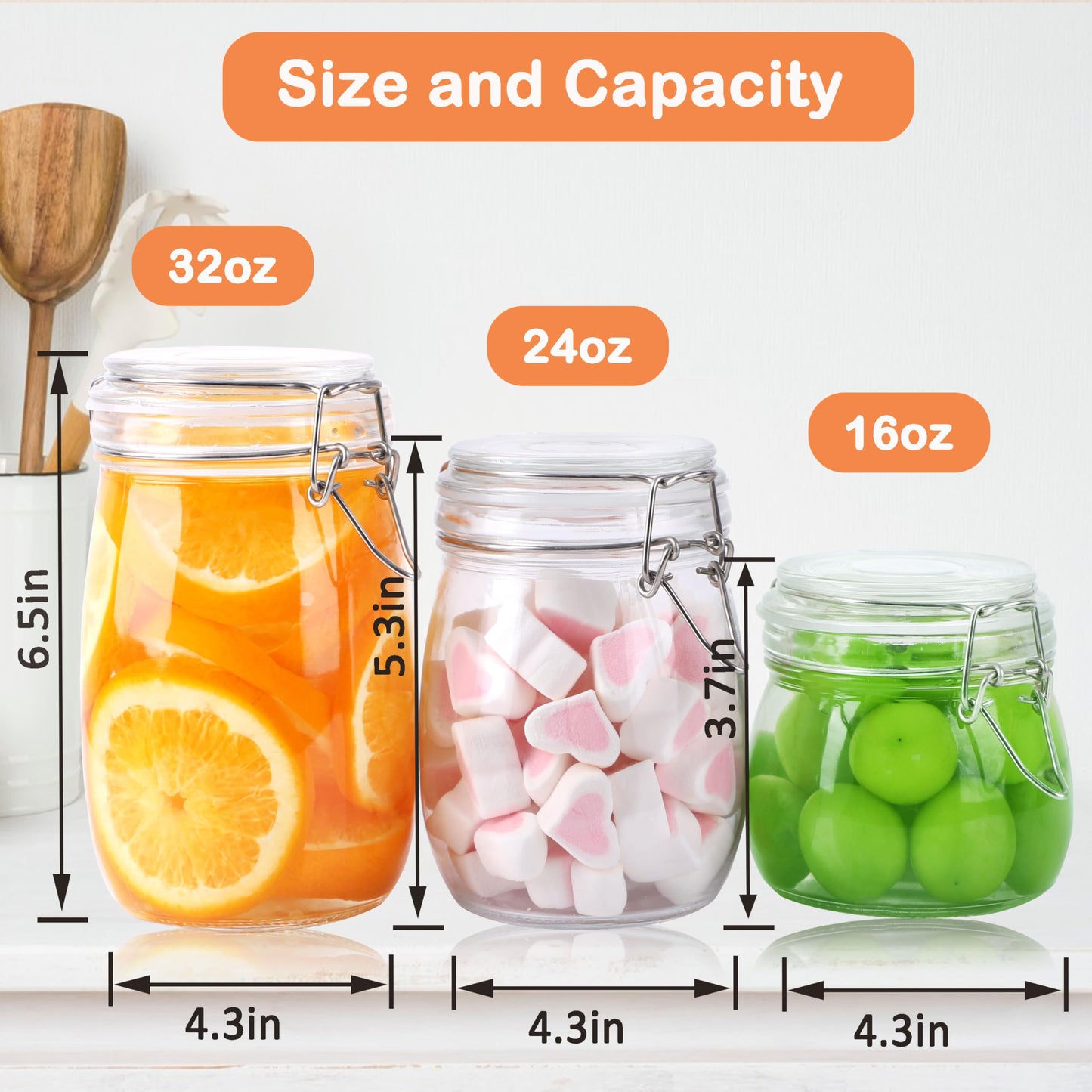 Glass Jars With Airtight Lid 32 Oz Wide Mouth Glass Containers With Lids 2 Pack Airtight Food Grade Storage Canisters With Clasp For Flour, Coffee, Sugar, pickle, Beans, Candy, Nuts, Rice, Pasta