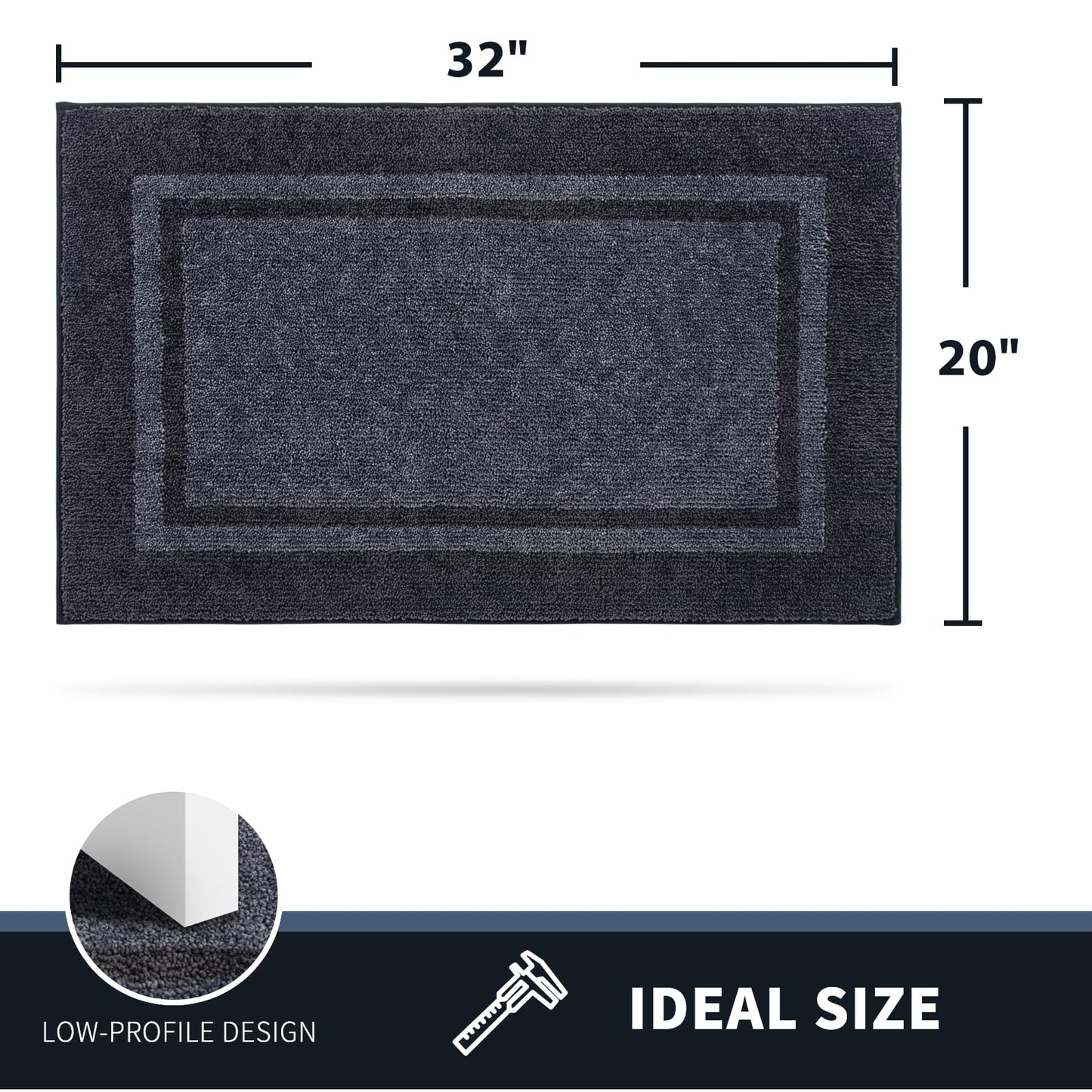 PURRUGS Dirt Trapping Door Mat 20" x 32", Non-Slip Machine Washable Entryway Rug, Entrance Mat, Indoor Front Door Mat, Super Absorbent Entry Rug for Muddy Shoes & Paws, Bluish Grey & Charcoal