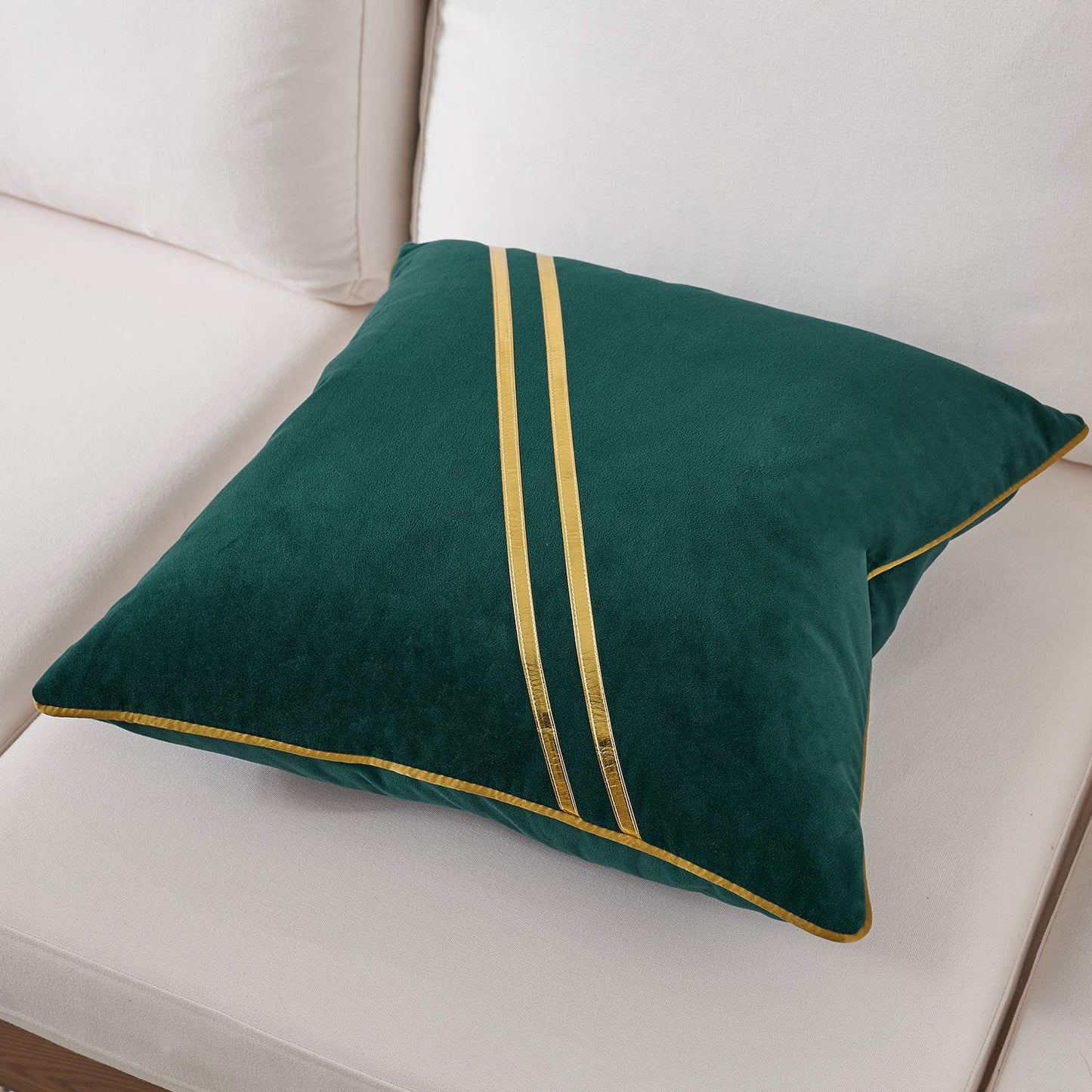 Avigers 18 x 18 Inch Teal Gold Leather Striped Lines Velvet Cushion Case Luxury Modern Throw Pillow Cover Decorative Pillow for Couch Living Room Bedroom Car